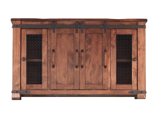 4 Doors 60" TV Stand - Parota Wood with Metal Details