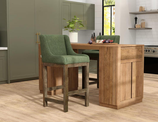 Upholstered Barstool with Wooden Frame & Base | Modern Kitchen Seating