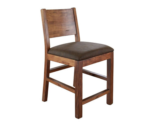 Parota 24" Barstool - Padded Faux Leather Seat with Wooden Frame