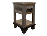 1 Drawer Chairside Table - Loft Brown Pine Wood Collection