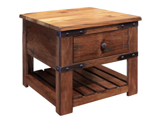 1 Drawer End Table | Parota Wood with Metal Details