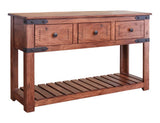 3 Drawer Sofa Table | Parota Wood with Metal Details