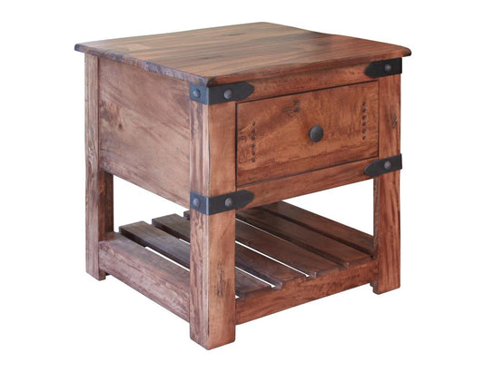 1 Drawer End Table | Parota Wood Rustic Design