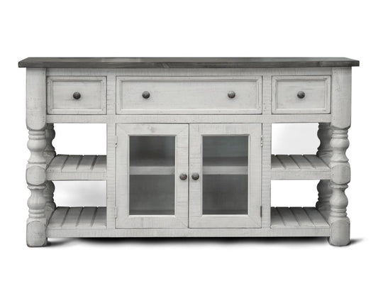 3 Drawer 2 Glass Door 60" TV Stand | Stone Collection Farmhouse