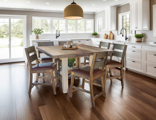 Wooden Barstool - Solid Pine with Faux Leather | Rustic Charm