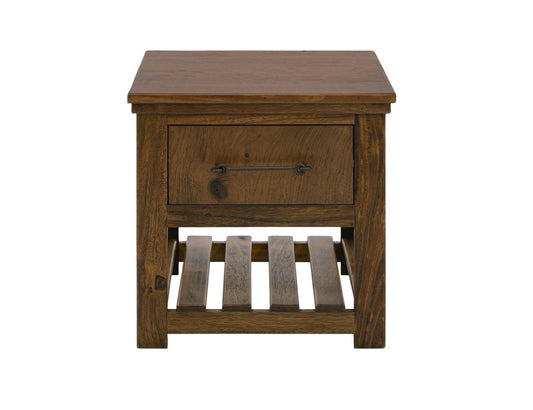 1 Drawer Walnut End Table | Parota Wood Occasional Table