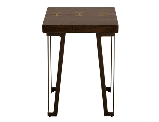 Walnut Chairside Table with Live-Edge Parota Wood & Gold Metal