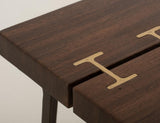 Walnut Chairside Table with Live-Edge Parota Wood & Gold Metal