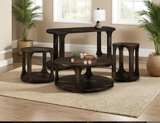 1 Shelf Chairside Table - Black Balam Mango & Teak Wood