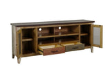 2 Drawer 2 Iron Mesh Doors 76" Rustic TV Stand - Antique Pine