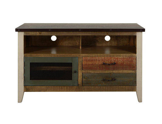 2 Drawer 1 Door 52" TV Stand - Antique Pine Wood Rustic