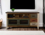 3 Drawer 2 Iron Mesh Doors TV Stand - Rustic Pine Wood