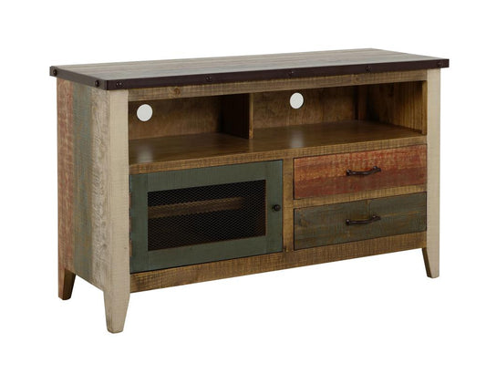 2 Drawer 1 Door 52" TV Stand - Antique Pine Wood Rustic