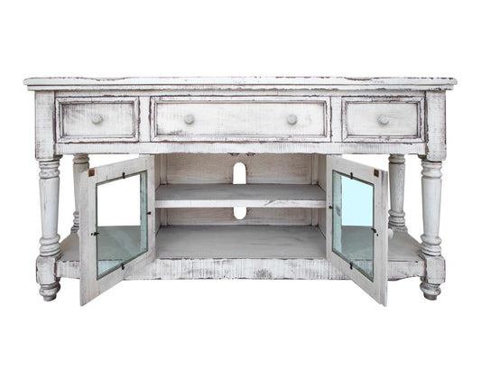 3 Drawer 2 Door 70" TV Stand - Mango Wood White Finish