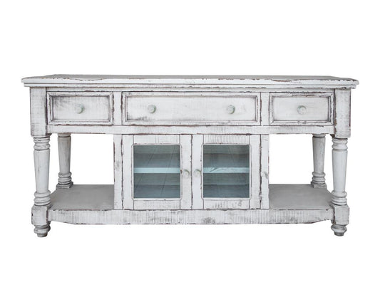 3 Drawer 2 Door 70" TV Stand - Mango Wood White Finish