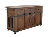 3 Drawer 4 Doors Parota Wood Kitchen Island with Metal Details