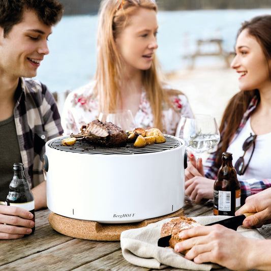 BergHOFF Leo Portable Tabletop Barbecue Charcoal Grill, White