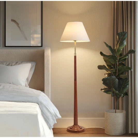 Retro-Inspired Faux Wood Floor Lamp, Brown