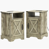 Nightstand with Charging Station Wooden Rustic 2 Count
