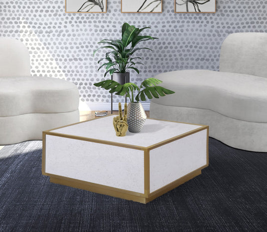 Glitz Contemporary Coffee Table with Elegant Gold Metal Base and Stylish Faux Marble Top Design