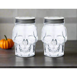 Skull Mason Jar with Lid, 4-Piece Set (2 skull Mason Jars & 2 Lids) 16oz, Clear