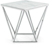 Skyler Contemporary End Table with Genuine Marble Top & Stylish Chrome Stainless Steel Base