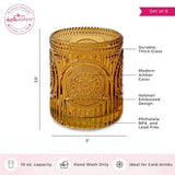 10oz Amber Ribbed Floral Retro Drinking Glass Set