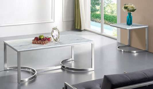 Copley Contemporary Coffee Table with Marble Veneer & Chrome Base - Modern Living Room Design