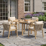4-Person All Weather Acacia Wood Outdoor Dining Set with Water-Resistant Cushions and Umbrella Hole