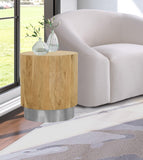 Acacia End Table with Rich Wood Grain and Gold Metal Base for a Modern Contemporary Look