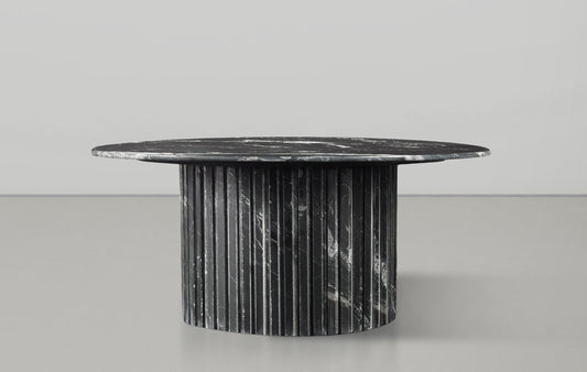 Genoa Coffee Table: Handcrafted Marble Elegance with Unique Veining and Art Deco Fluted Base Masterpiece