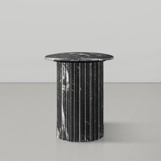 Genoa End Table - Handcrafted Marble Design with Unique Veining, Elegant Art Deco Statement Piece