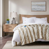 Heated 50x70" Faux Long Fur Electric Throw Blanket, Beige