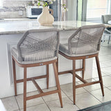 PURPLE LEAF Outdoor Bar Stools Wicker Rattan Bar Stools with Back Aluminum Outside Garden Patio Bar Chairs