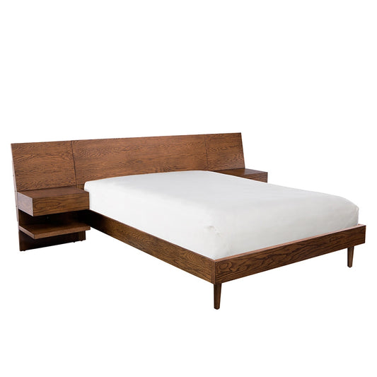 Poplar Solid Wood Bed with 2 Nightstands, Pecan*