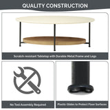 2-Tier Oval Coffee Table with Storage Shelf, White/Natural