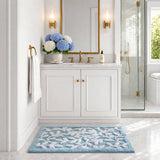 Leaf Cotton Tufted Anti-Skid Bath Rug, Blue