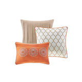 6 Piece Floral Medallion Reversible Quilt Set, Orange