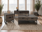 4 Drawer Cocktail Table with Shelf - Dark Mita Wood & Metal