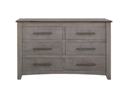 6 Drawer Dresser with Metal Handles | Ridge Light Gray & Brown
