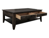 4 Drawer Dark Teak Cocktail Table with Shelf | Mango Wood