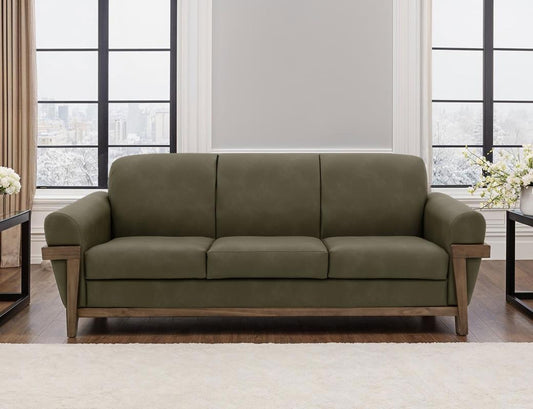 Mezquite Mid-Century Sofa with Wooden Frame | Green Faux Leather