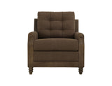 Wooden Frame Armchair - Xel-Ha II Tufted Brown Fabric Chair