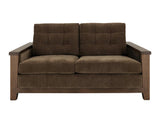 Wooden Frame Upholstered Loveseat | Walnut Brown Tufted Sofa