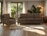Wooden Frame Armchair - Xel-Ha II Tufted Brown Fabric Chair