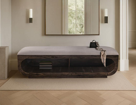 Balam Wooden Bench with Cushioned Seat | Mango & Teak