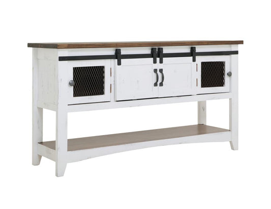 Pueblo White Sliding Door Sofa Table - Solid Pine Rustic