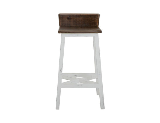 30" Wooden Stool - Pueblo White Rustic Pine Barstool