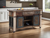 3 Drawer Kitchen Island with Sliding Doors | Rustic Antique Design
