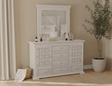 6 Drawer 2 Door Dresser White Solid Pine Wood Transitional Design
